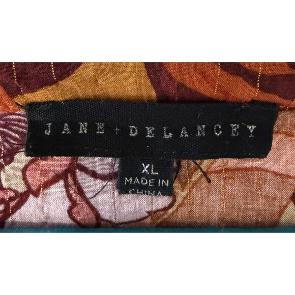 Jane Delancey Womens Floral Purple Gold Metallic Stripe Split Neck XL - Picture 4 of 7